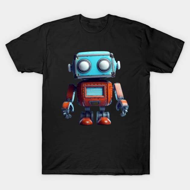 Retro Kid's Toy Robot -blue and red- 3D Character Design T-Shirt by Lematworks